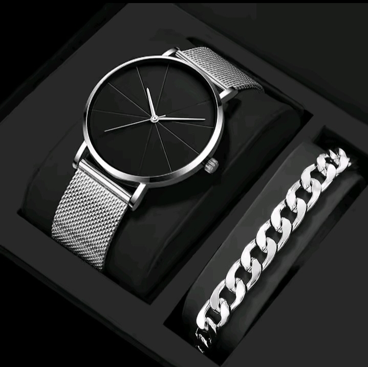 Silver & Black Fashion Watch with Bracelet - photo 3