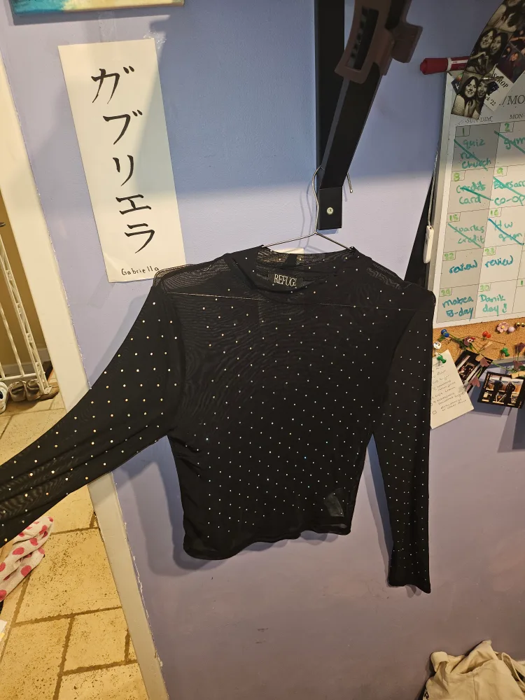 Refuge Black Embellished Mesh Top - Size M thumbnail