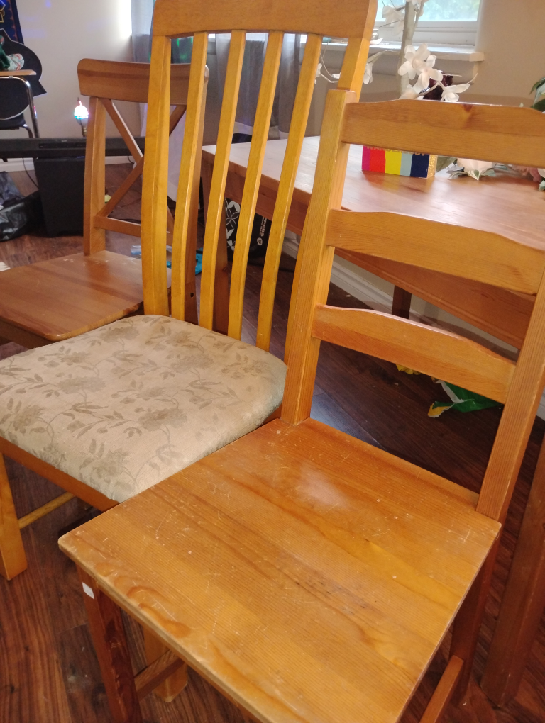 Wooden table w/three wooden chairs