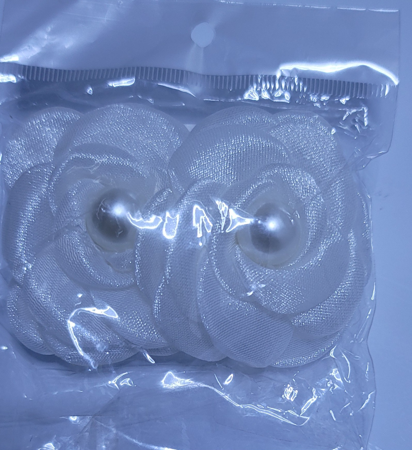 White Fabric Flower Embellishments with Pearl Centre