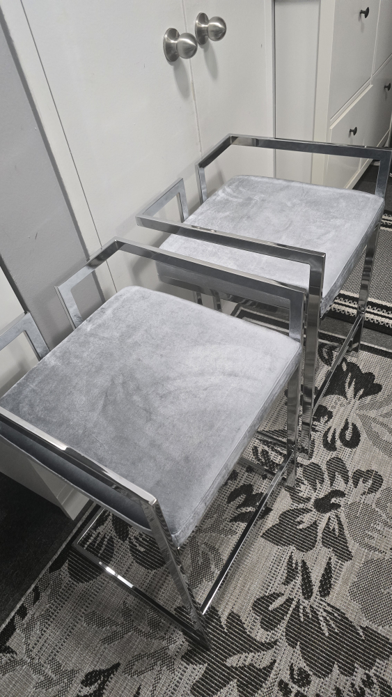 Set of 2 Silver Bar Stools - Grey Velvet - photo 4