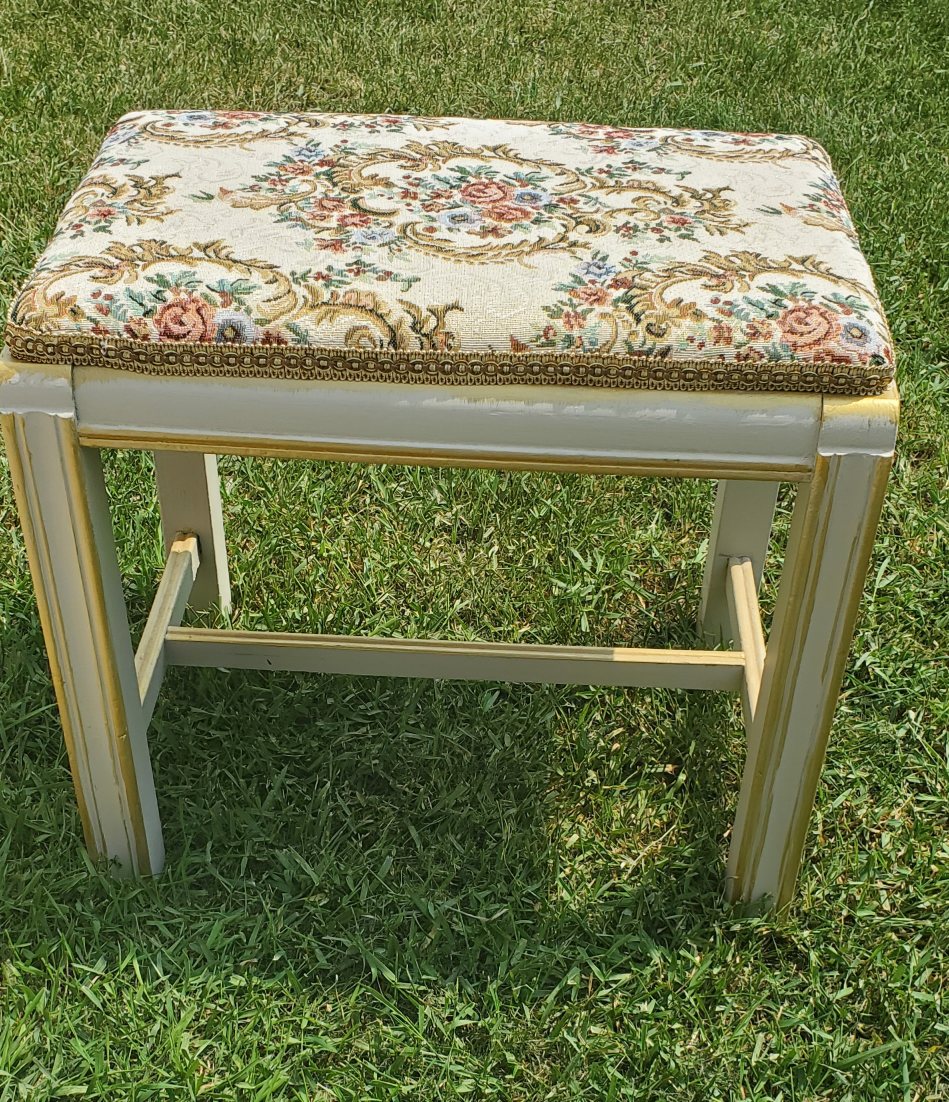 vintage Floral Upholstered Stool art deco