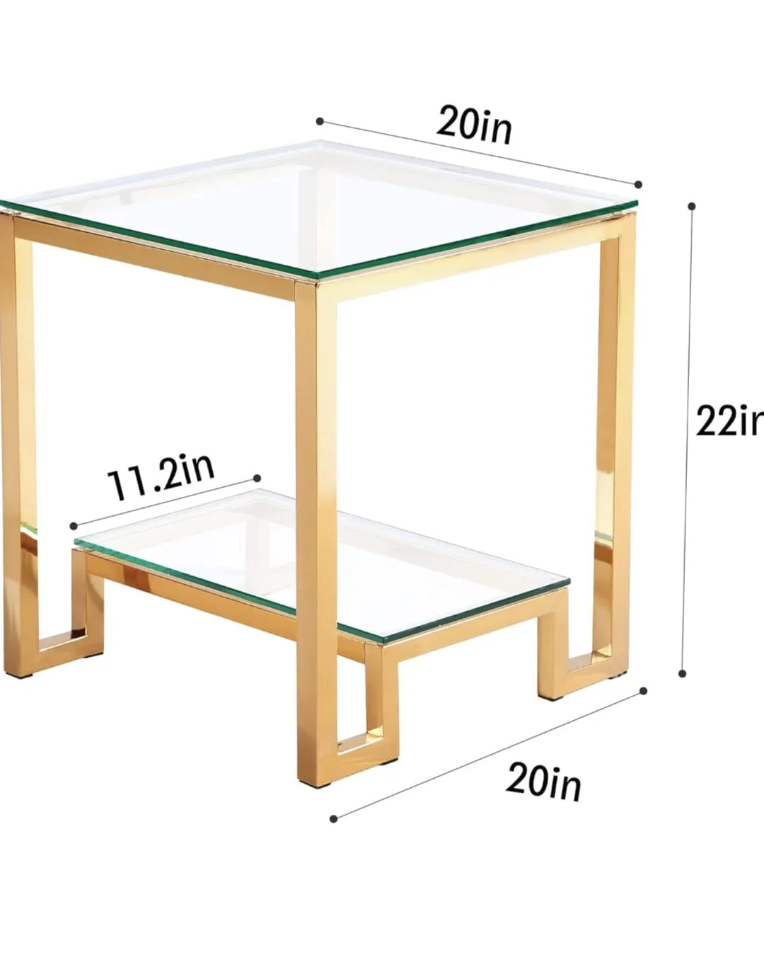 Modern Side Table with Tempered Glass Top and Gold Frame thumbnail