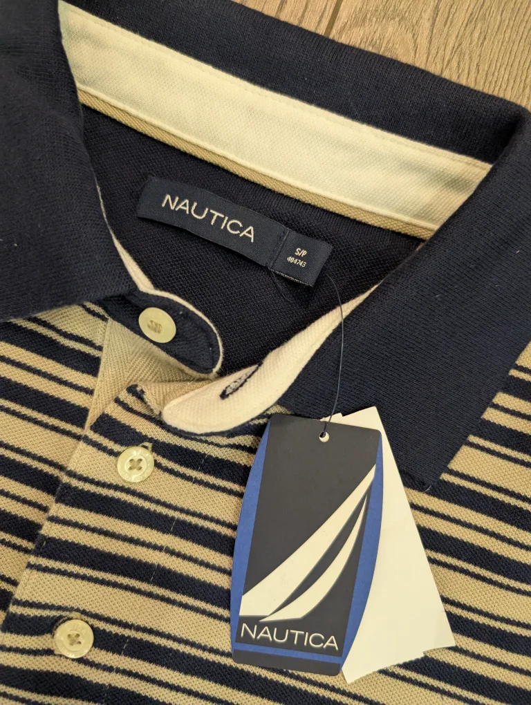 NWT - Men's Nautica Grey Striped Polo Shirt Size S image indicator(6)