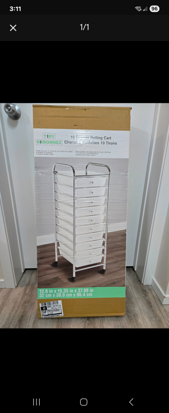 Tidy Ordonnez 10 Drawer Rolling Cart - New in Box!