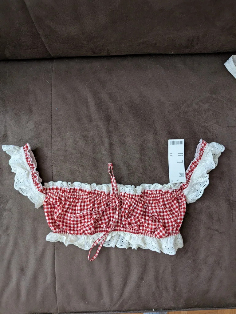 New- Out from under Red Gingham Crop Top - Size S thumbnail