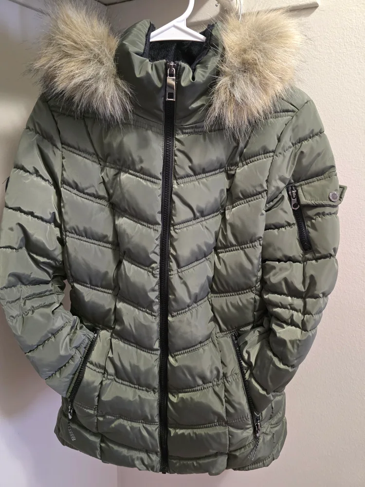 Olive Green Puffer Jacket with Hood thumbnail