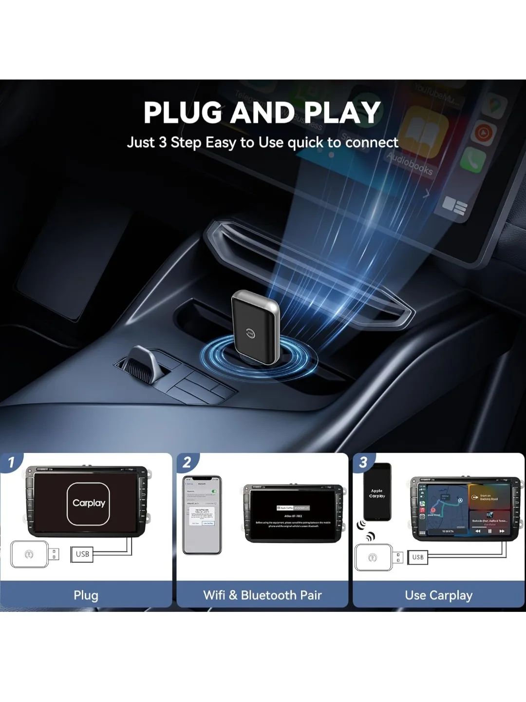 2in1 Wireless CarPlay Adapter - Android Auto image indicator(2)