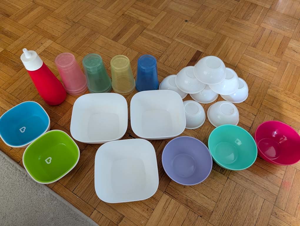 Variety of kitchen bowls and cups