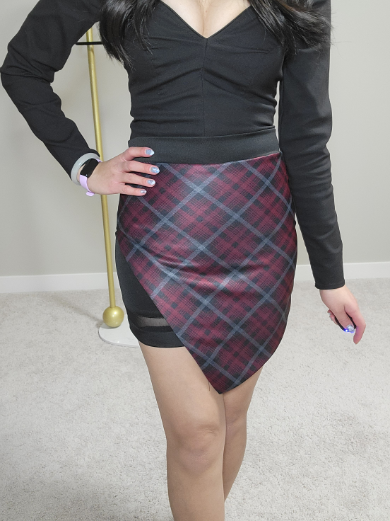 Black & Plaid Asymmetrical Mini Skirt