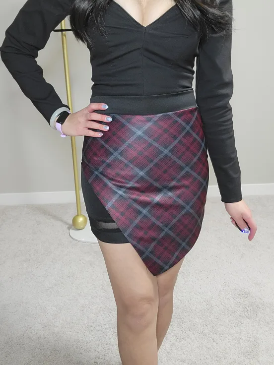 Black & Plaid Asymmetrical Mini Skirt thumbnail