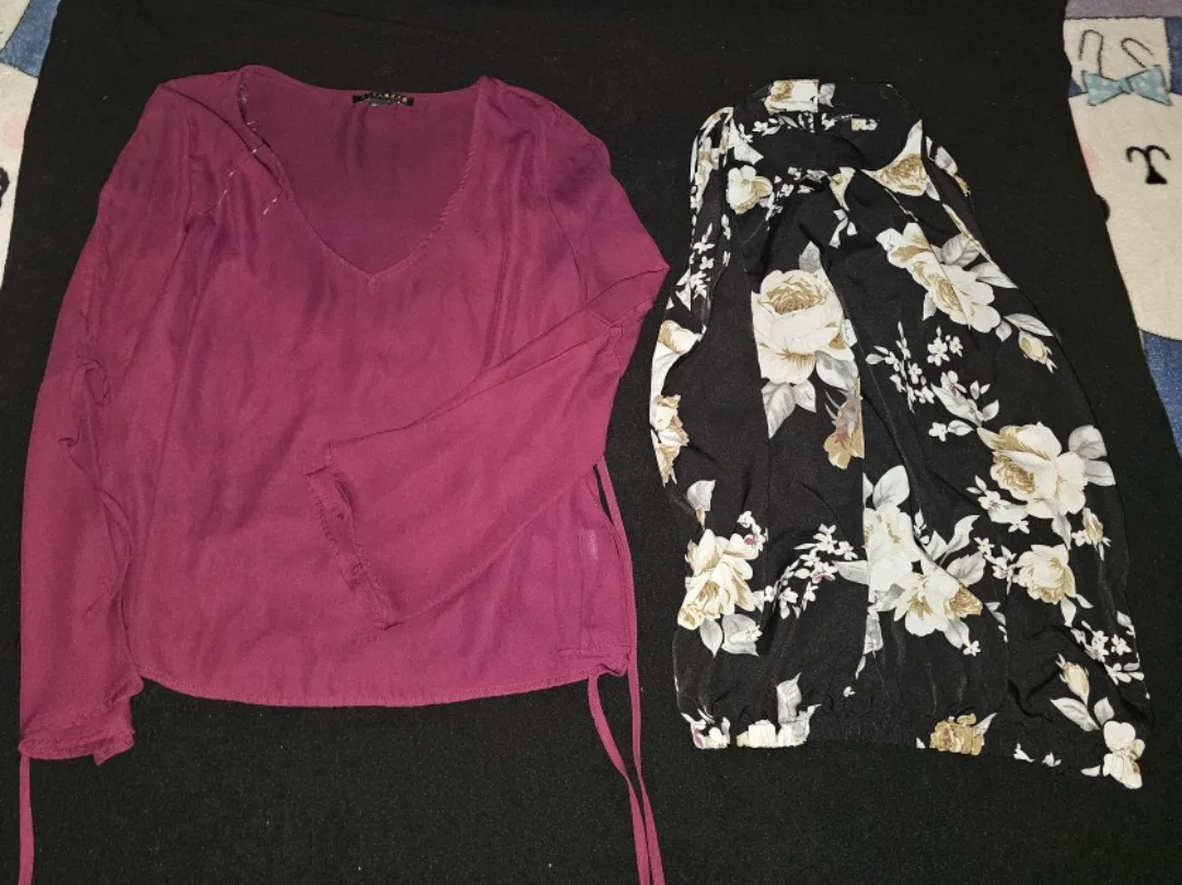 #freecycle Burgundy Top & Floral Blouse thumbnail