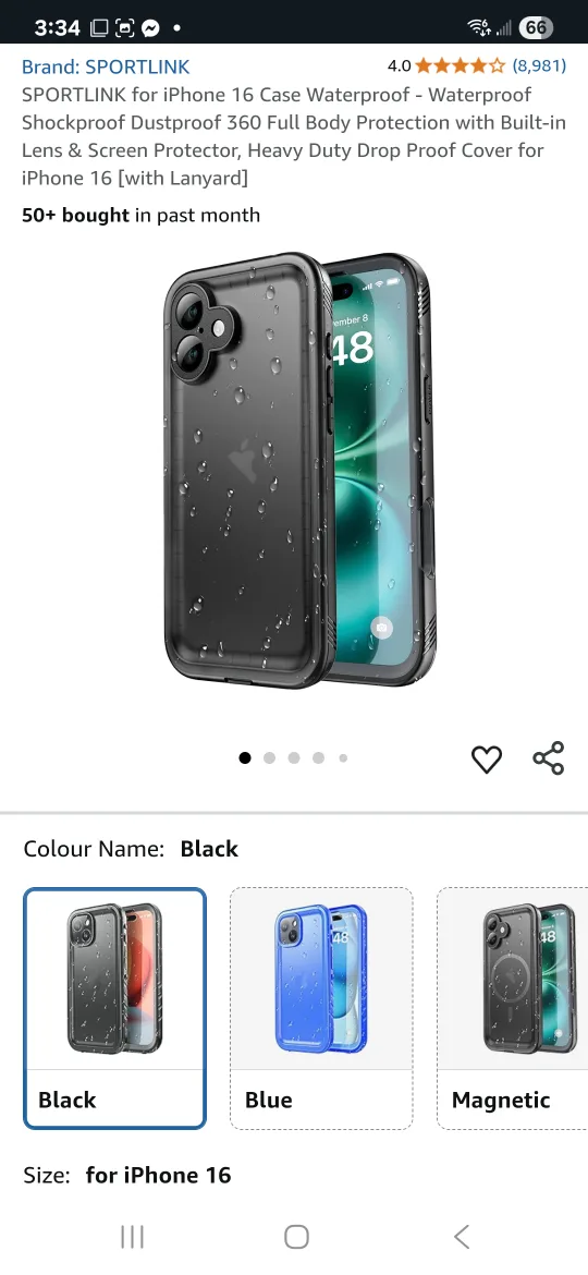 SPORTLINK Waterproof Case for iPhone 16 - Black thumbnail