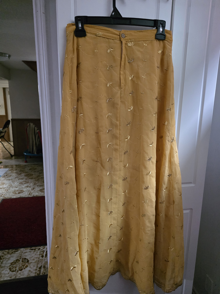 Mustard Yellow Embroidered Skirt and Top Set - photo 3