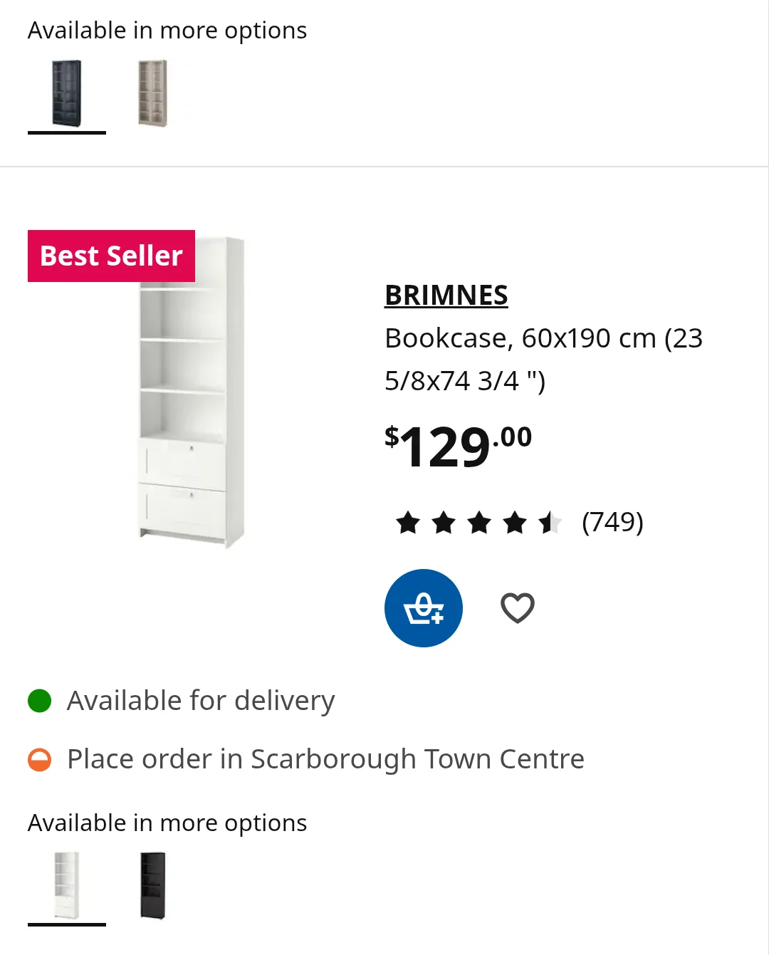 IKEA BRIMNES Bookcase - White, 60x190 cm thumbnail