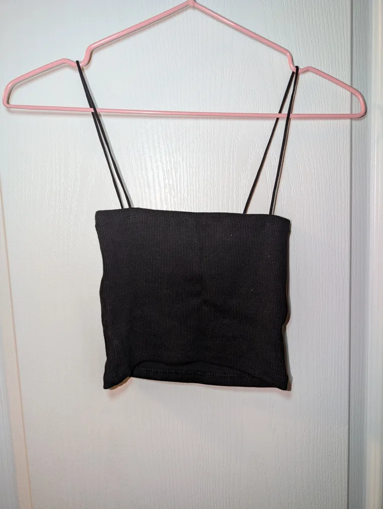 Zara Black Ribbed Crop Top - Size S image indicator(2)