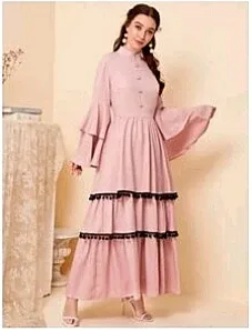 Pink dress with flounce sleeves (XS) - New image indicator(6)