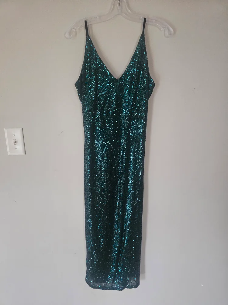Sequin V-Neck Dress - Green thumbnail