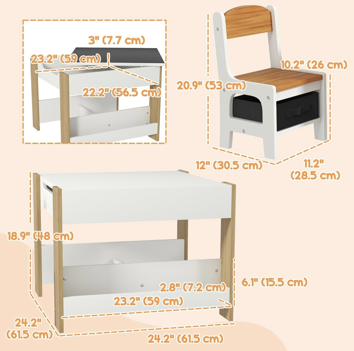 Qaba Kids Table & Chair Set - 3-in-1 - photo 2