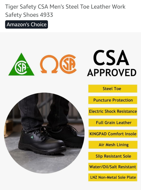 Tiger Safety CSA Men's Steel Toe Leather Work Safety Shoes 4933 - photo 4