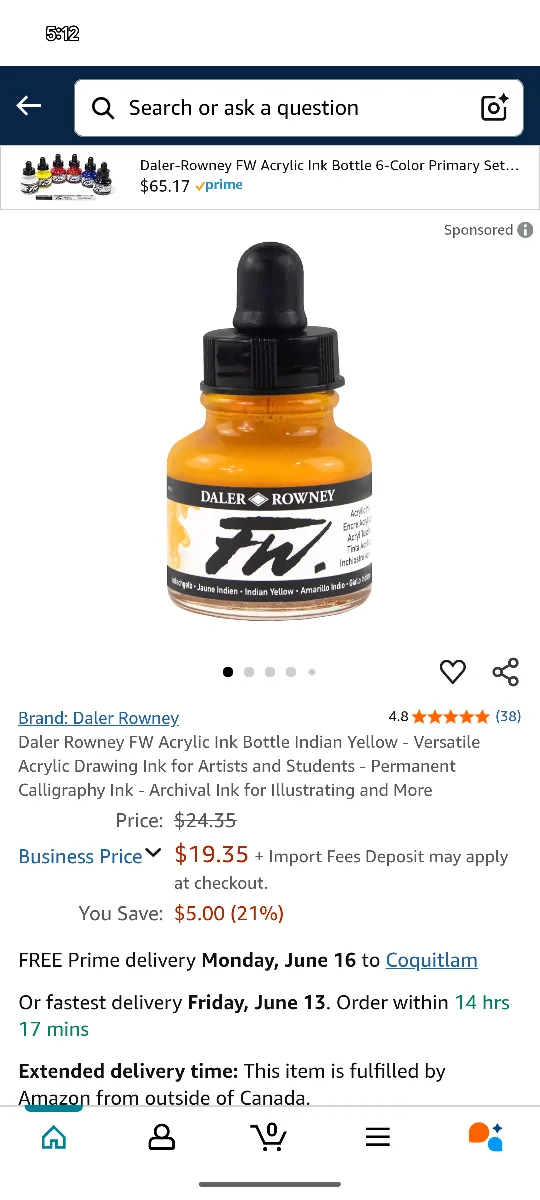 Set of 5 Daler-Rowney Acrylic Ink image indicator(4)