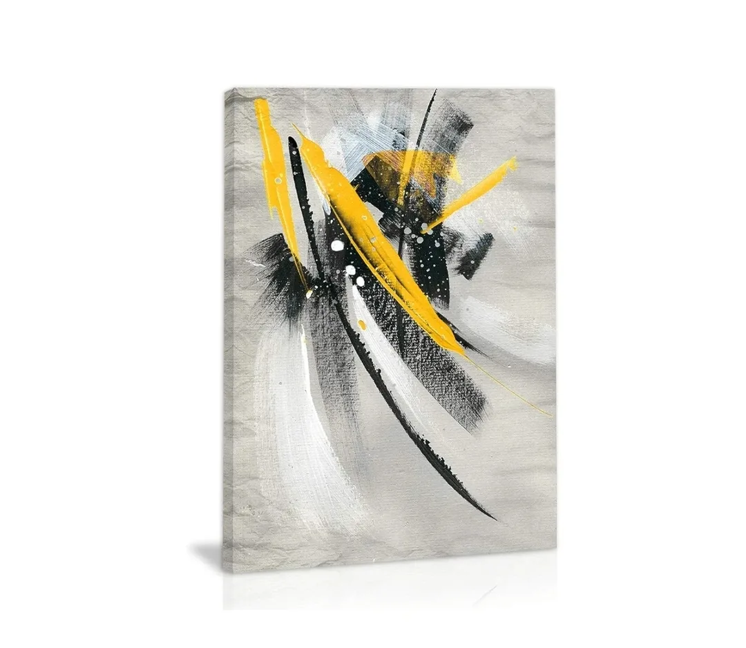 24"x36" Black White Yellow Modern Abstract Canvas Wall Art thumbnail