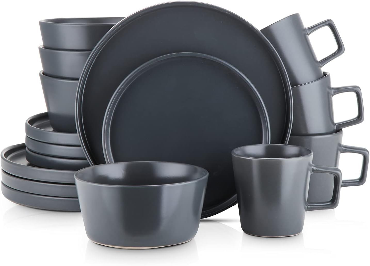 Stone Lain Coupe Dinnerware Set, 16-Piece, Grey - photo 2