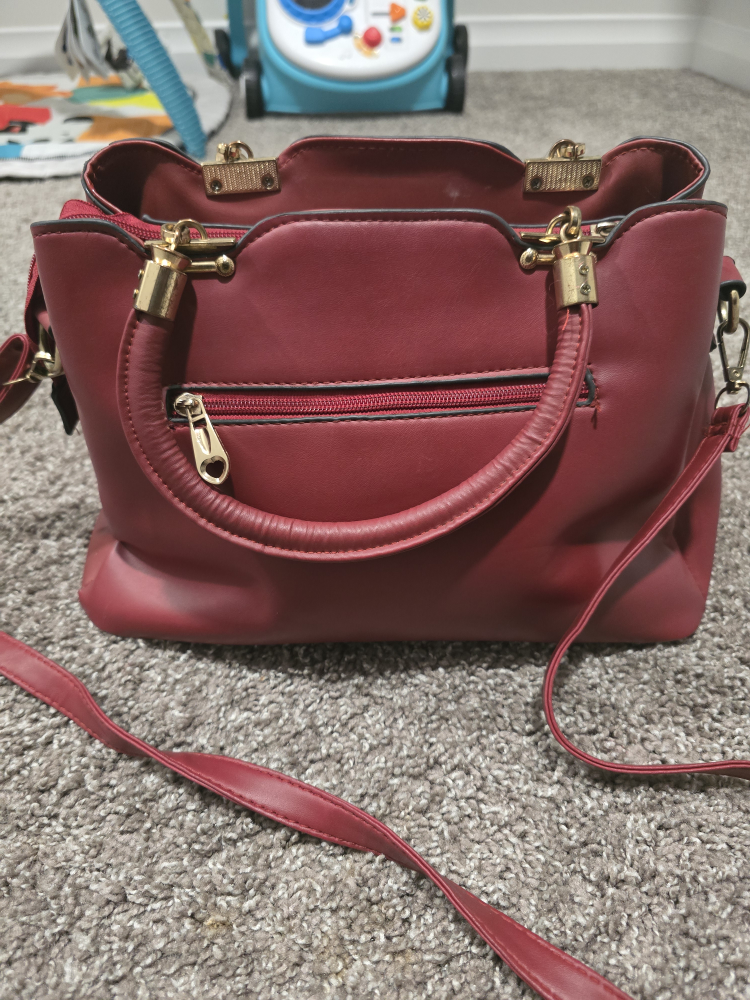 Burgundy Satchel Bag with Gold Accents