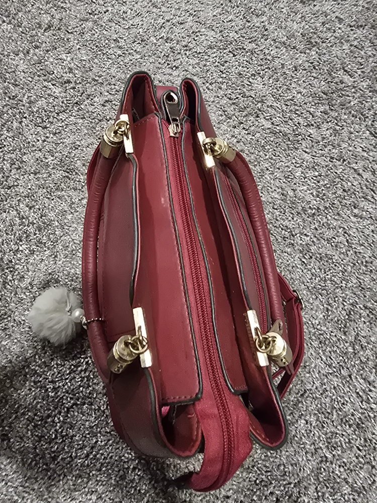 Burgundy Satchel Bag with Gold Accents - photo 3