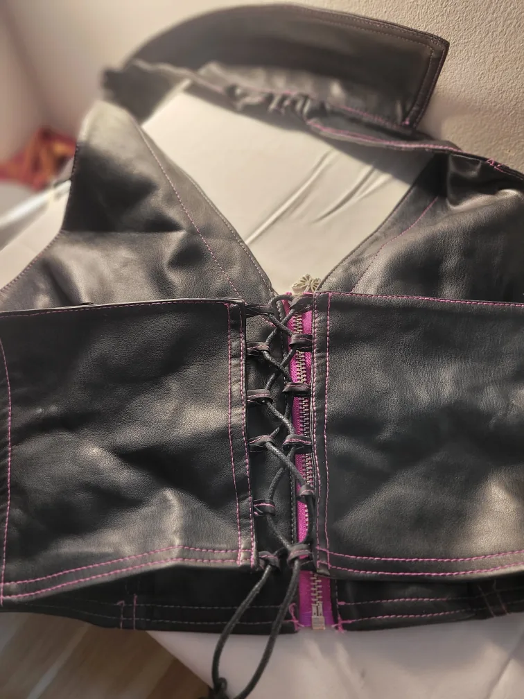 Black Vegan Leather Halter Top and Mini Skirt Set image indicator(5)