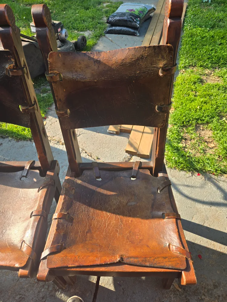 Rustic Leather & Wood Dining Chairs image indicator(5)