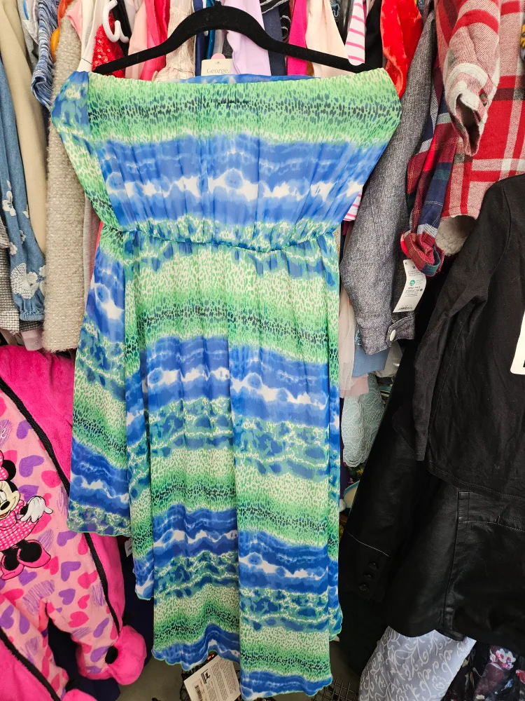 Suzy Shier Strapless Dress , Small- Blue & Green thumbnail