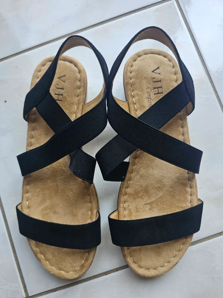 Black Elastic Strap Sandals- Size 11 thumbnail
