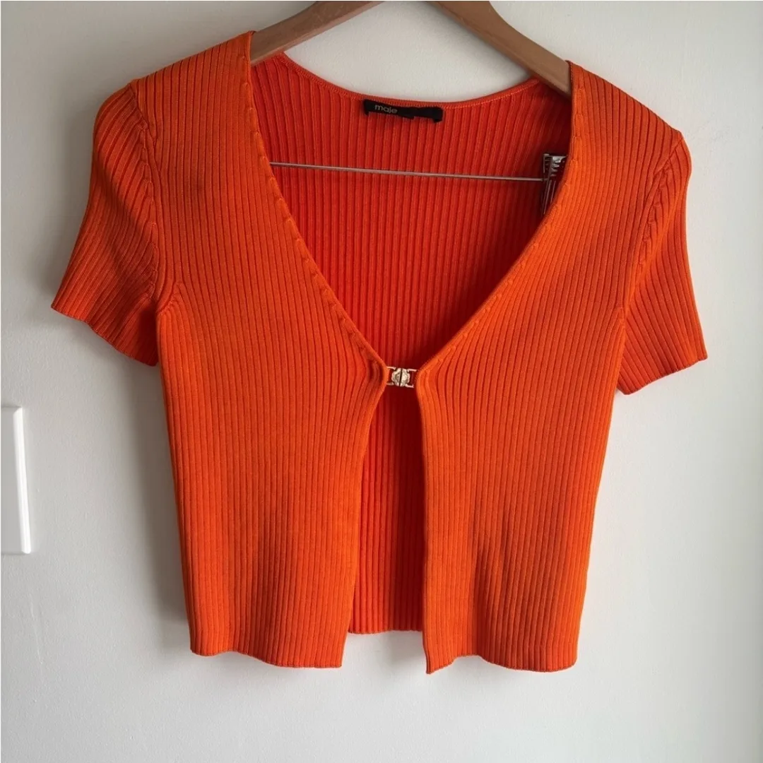 Maje orange ribbed sweater thumbnail