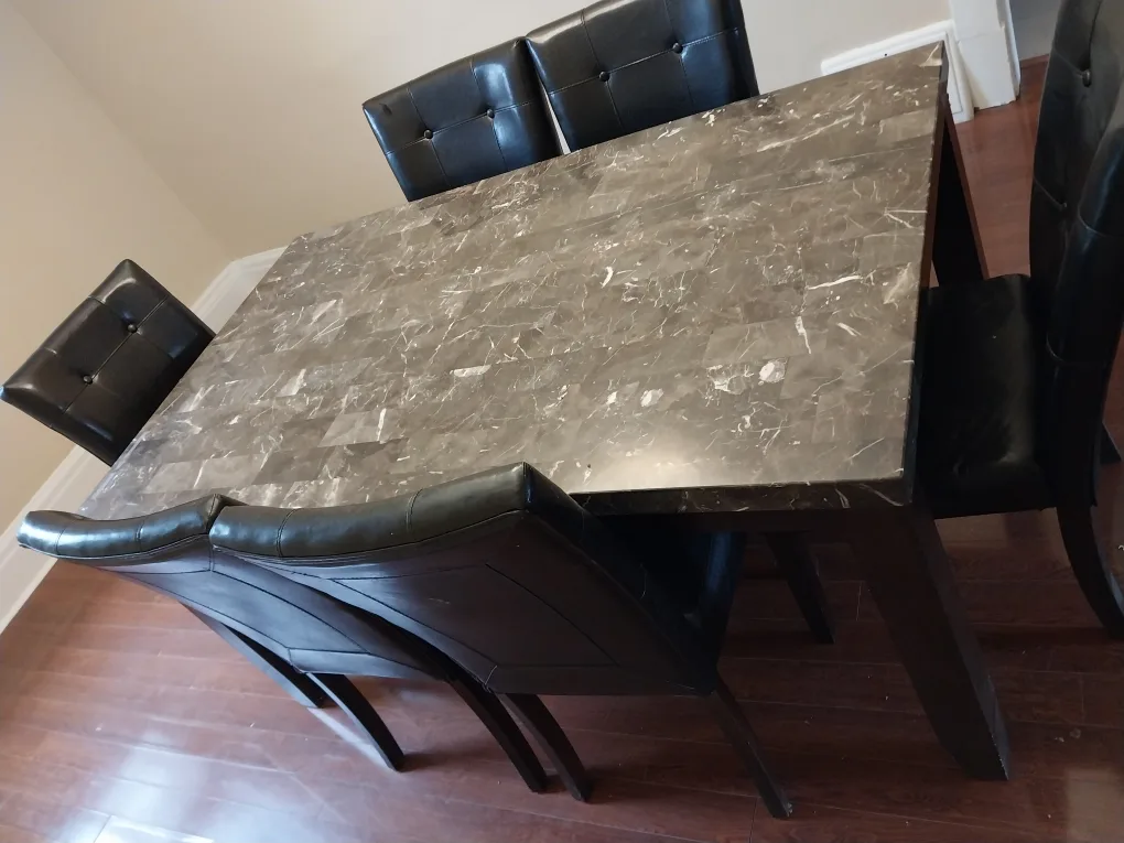 Marble-top Dining Table w/6 Chairs. Pls read all info on ad! image indicator(3)