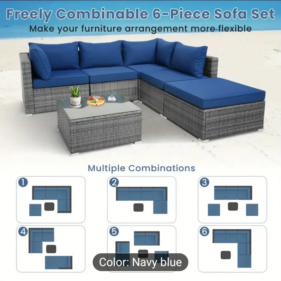 Brand new 6-Piece Outdoor Sectional Sofa Set - Navy Blue image indicator(4)