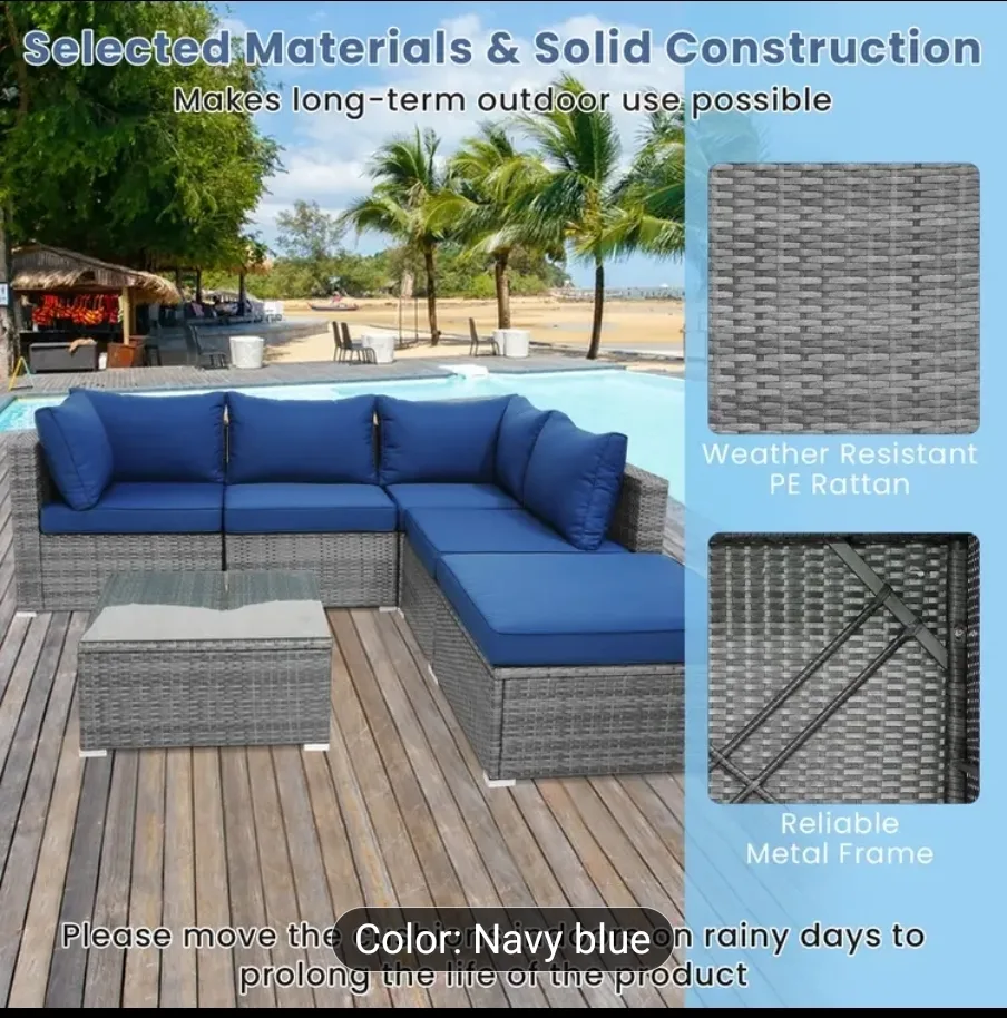 Brand new 6-Piece Outdoor Sectional Sofa Set - Navy Blue image indicator(5)