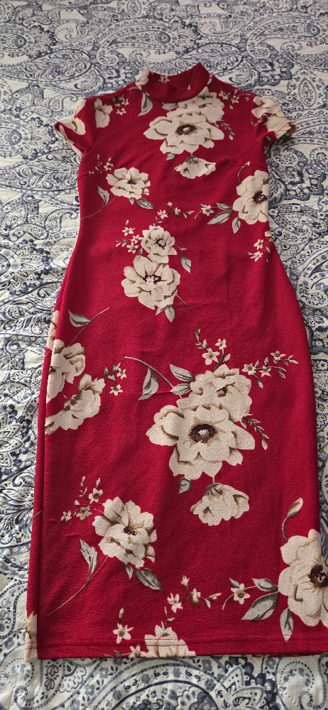 Floral Print Red Dress