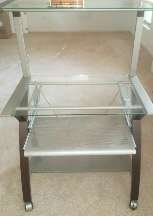 Rolling Glass and Metal Computer Desk