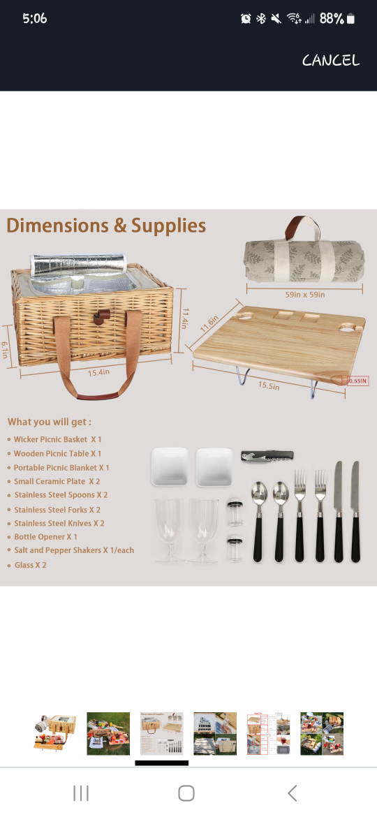 Wicker Picnic Basket Set - NEW - photo 2