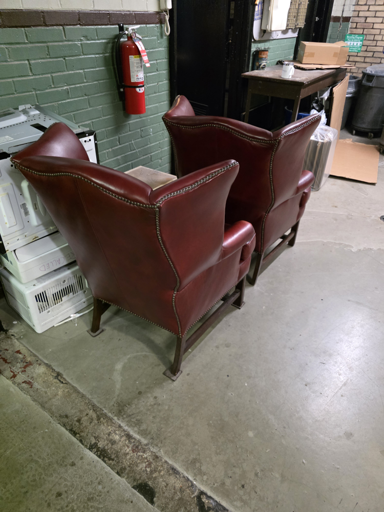 Pair of Red Leather Wingback Chairs - photo 2