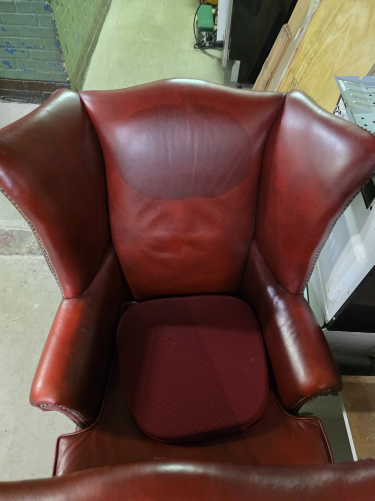 Pair of Red Leather Wingback Chairs - photo 3