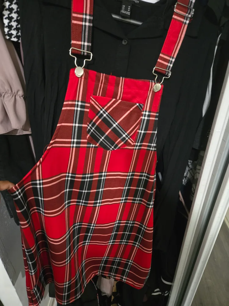 Red Plaid Dress with Straps thumbnail