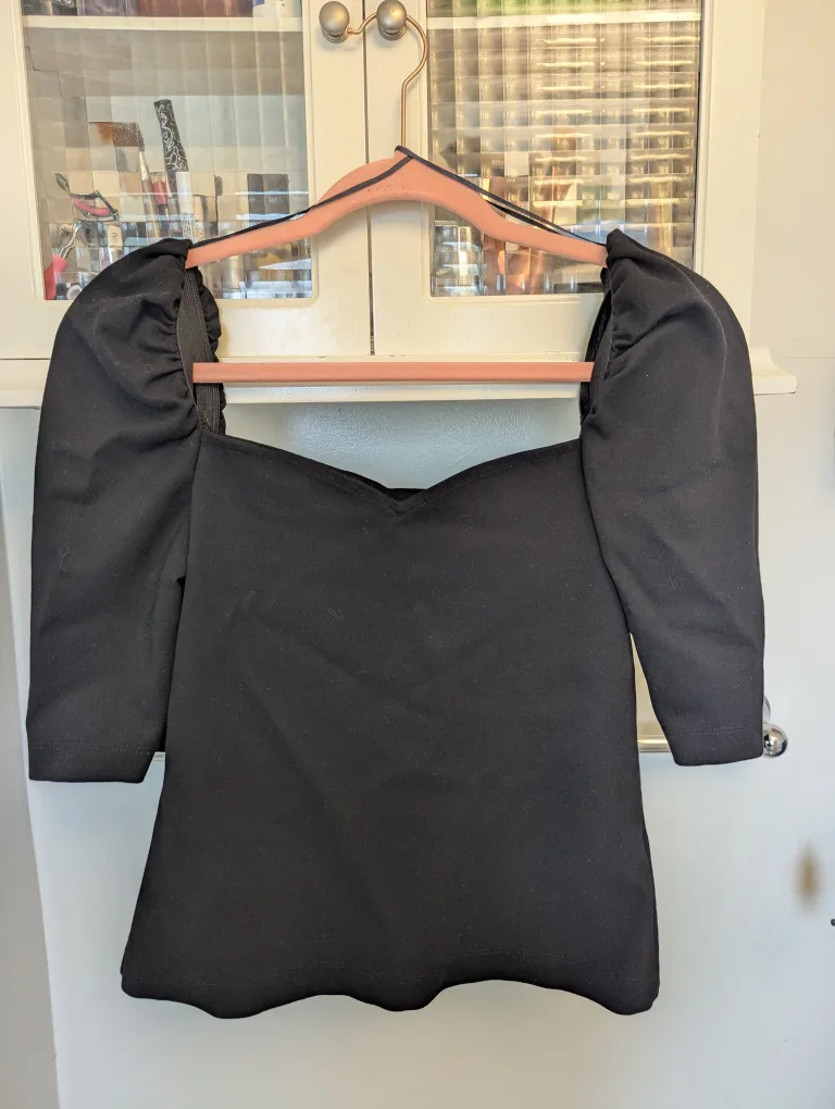 H&M Black Puff Sleeve Top - Size Small thumbnail