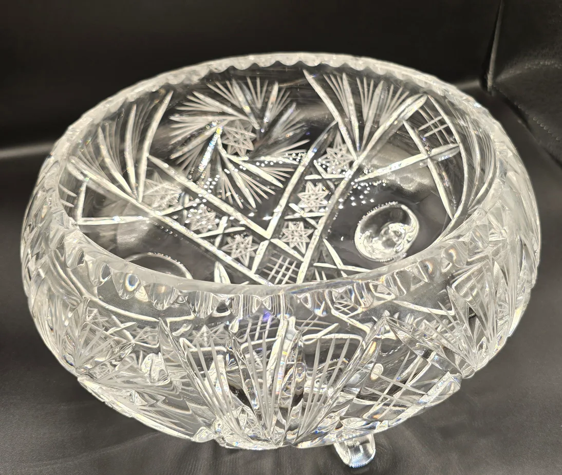 Large footed cut crystal bowl thumbnail