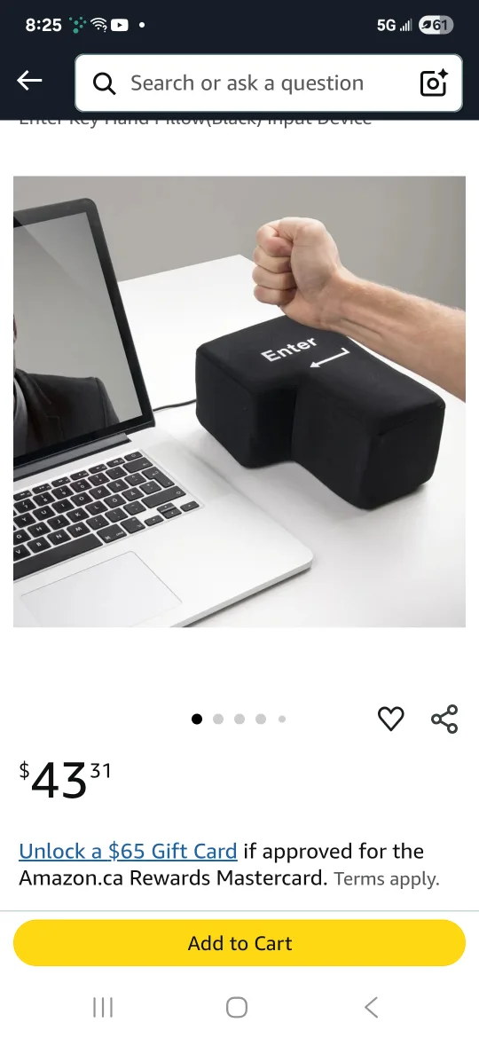 Big Enter Key Pillow thumbnail