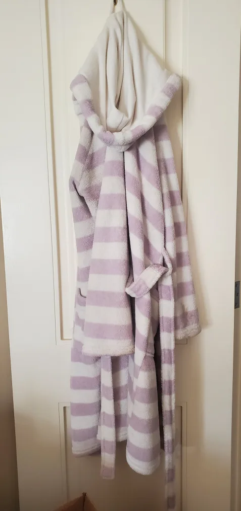 Striped Bathrobe - White and Lilac thumbnail