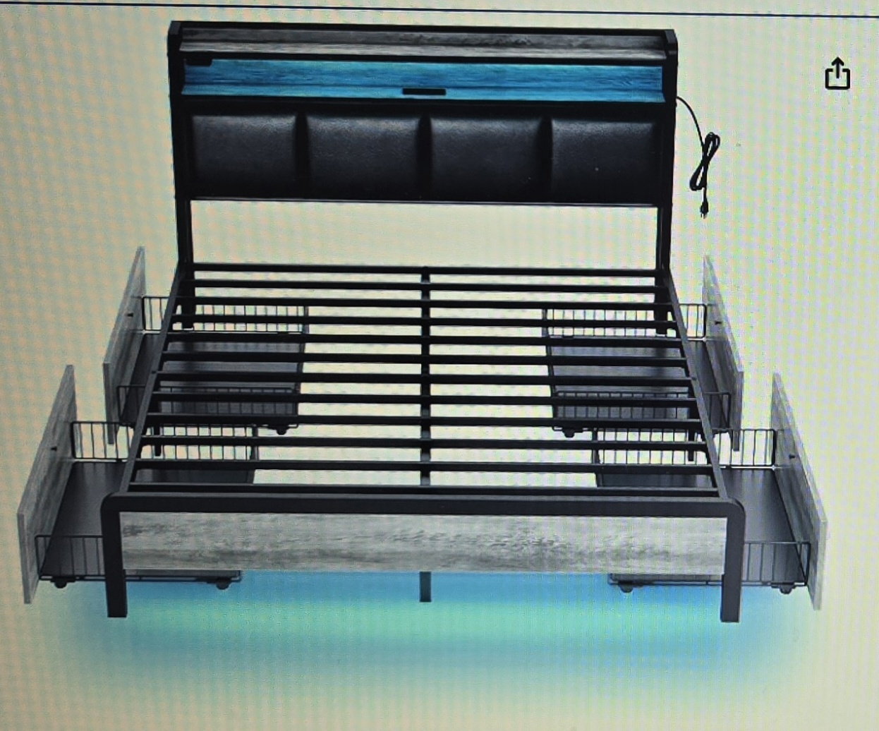 Full/Double Bed Frame With Drawers And LED Lights