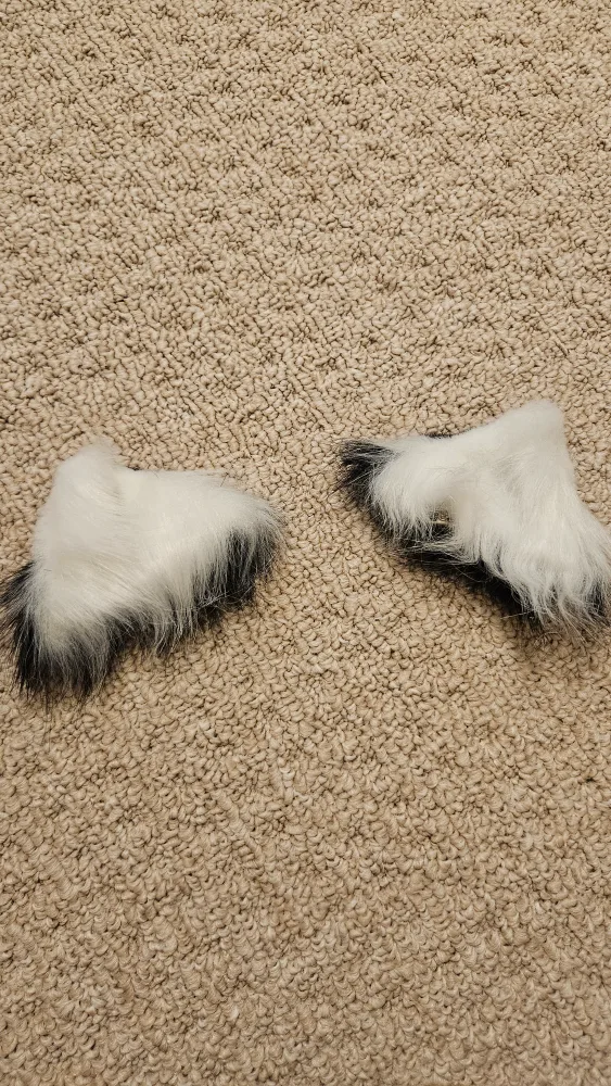 Black & White fur ears with clips thumbnail