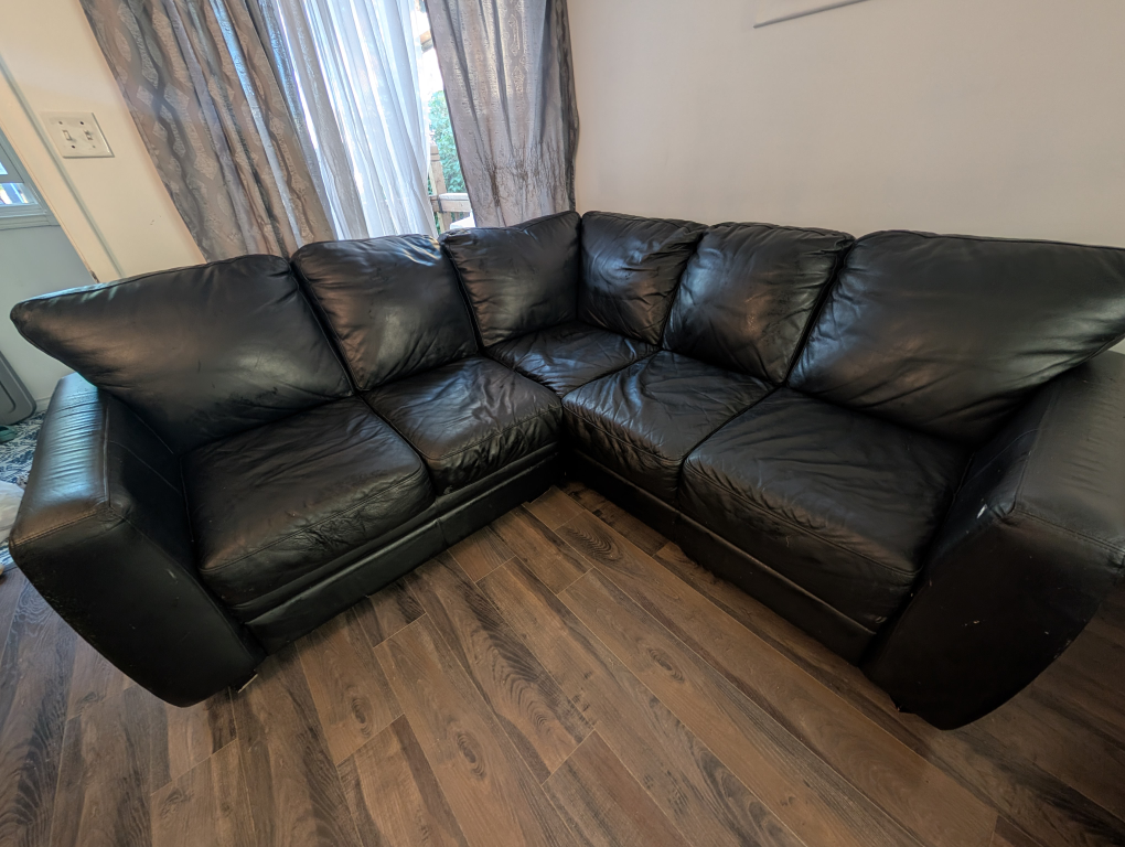 Black Leather Sectional Sofa - photo 2